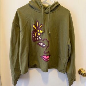 Target Olive Green Hoodie with Artistic Face Design